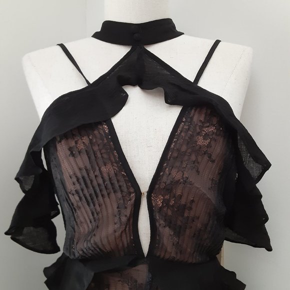 COPY - NWT FOR LOVE & LEMONS MARGOT BLACK LACE OFF THE SHOULDER MIDI DRESS - Picture 4 of 7